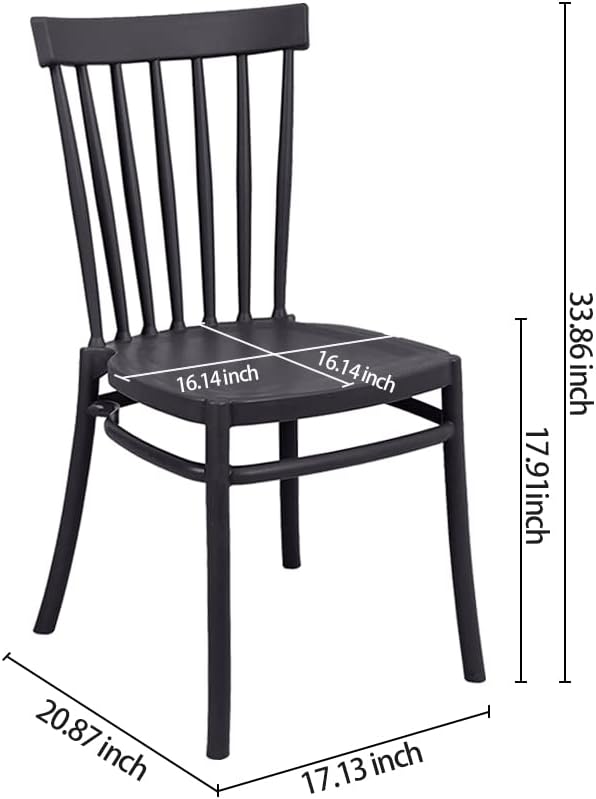 CangLong PP School House Back Armless Dining Side Chair for Dining, Living Room,Bedroom, Kitchen, Set of 2, Black - Chairs