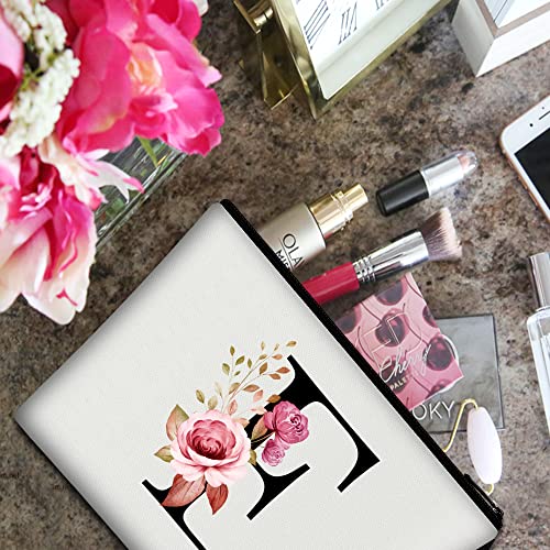 Image of Vavabox A-Z Personalized Makeup Bag, Birthday Gifts for Women Mom, Gifts for Best Friend, Bride Bridesmaid Cosmetic bag (E, 01-White)