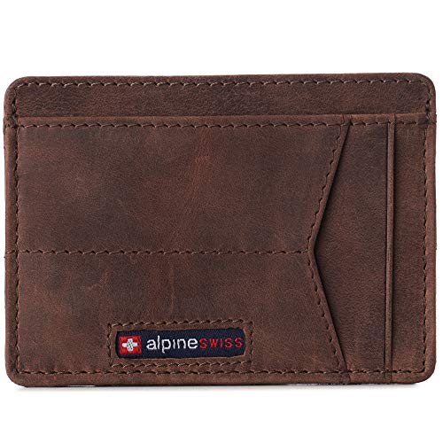 Image of Alpine Swiss RFID Minimalist Oliver Front Pocket Wallet For Men Leather Hampton Collection Nubuck Tan