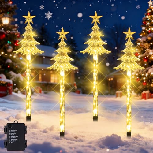 LED Gartenstecker 4er Set,Acryl Weihnachtsbeleuchtung Außen,Garten...