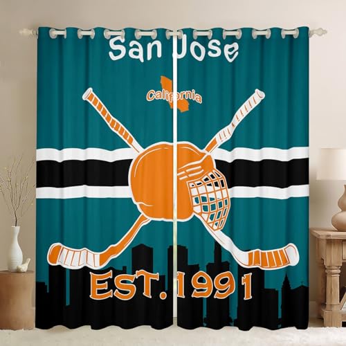 Erosebridal Ice Hockey Curtain 42x63 inch for Kids,Boy Ice Hockey Fans Window Curtains for Adult,Fan Gift Sports Themed Window Treatments,Ball Game Shades Drapes 2 Panels for Living Room(San Jose)