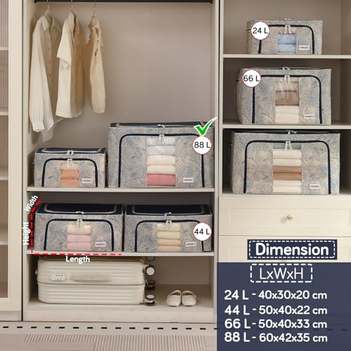 Image of HOKIPO 88L(XL) 600D Oxford Fabric Cloth Organizer for Storage, Blue Blossom Pack of 2 (AR-6487-BLU*2)