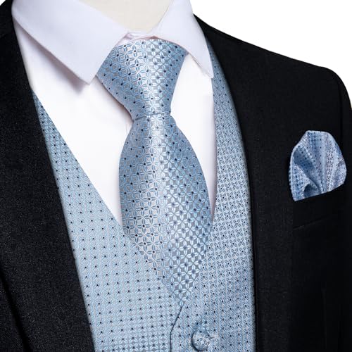 Image of DiBanGu Mens Vest and Tie Set Formal Paisley Waistcoat and Necktie Pocket Square Cufflinks Silk Suit Vest for Tuxedo Wedding
