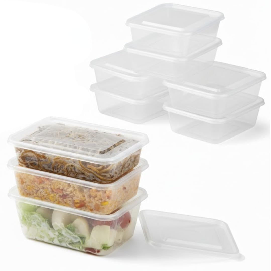 DTD QUALITY MATTERS Microwave/Freezer Safe Reusable Heavy Duty Clear Plastic Food Containers Tubs with Lids BPA Free Food Takeaway 650ml (25x Containers)