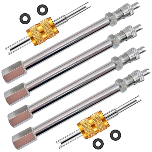 Dually Valve Stem Extenders - 4 Pack - Easy Install, Heavy Duty, Straight Metal Dual Wheel Valve Stem Extensions for RV Tires, Truck, Motorhome, Coach, Pickup, Ram 3500, Trailer (4 Pack 4'/ 100 mm)