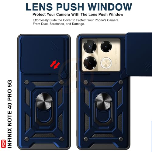 Image of Armor Bumper Back Cover Case for Infinix Note 40 Pro 5G | Rotating Camera Cover, Ring Holder & Kickstand | Heavy Duty & 360 Degree Protection Infinix Note 40 Pro 5G Back Cover (Blue)