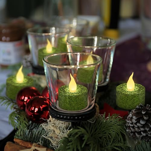 Image of FURORA LIGHTING Green Glitter Flameless Tealights - 1.45 inch W x 1.57 inch H, 12-Pack, Batteries Included