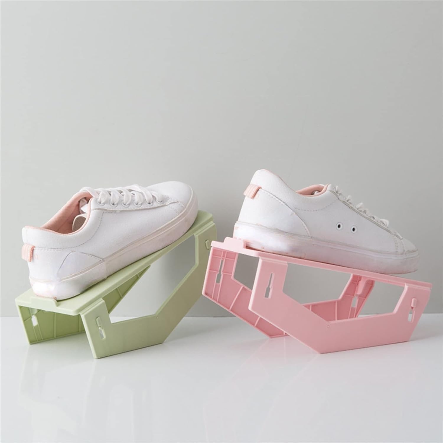 Shoe Slots, Shoe Holder Adjustable Rack Double Layer Organizer Storage Stand Shelf Support(Green)