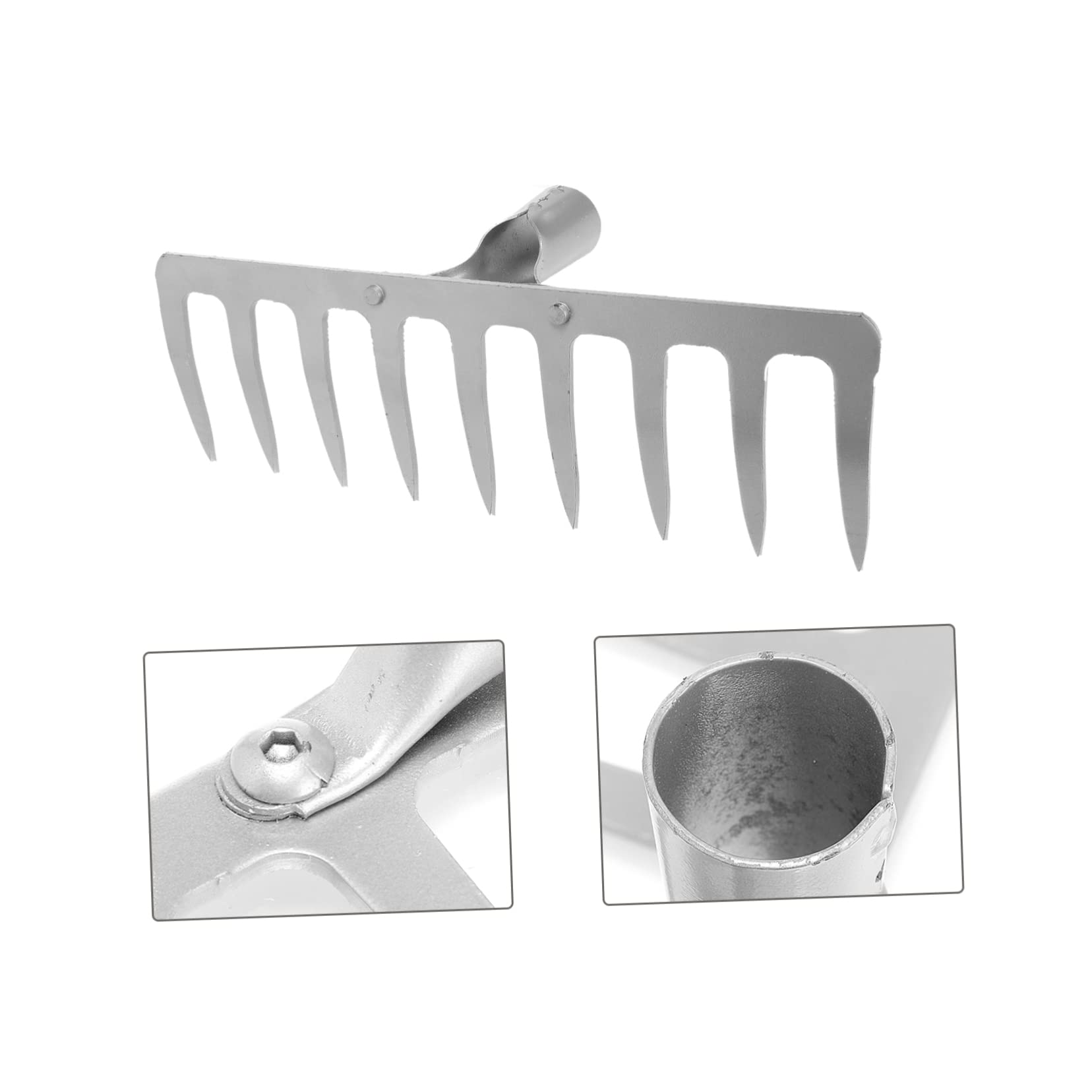 TOYANDONA Robuster Laubbesen aus Eisen mit 9 Zinken Silberfarbener Grasrechen für Garten und Rasen zum Reinigen von Blättern und Gartengerät für Familien