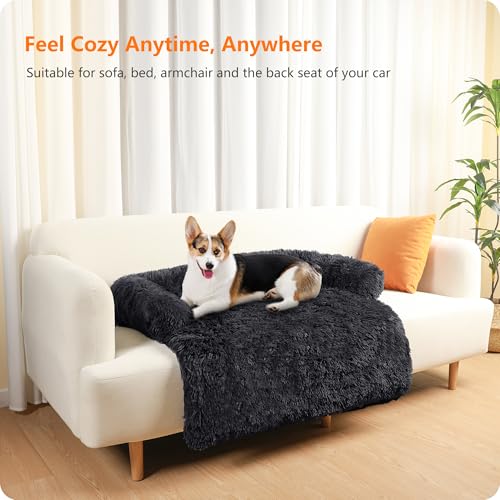 HMTOPE Hundebett, Anti-Bewuchs Hundedecke, Hundesofa, Sofaschutz, Waschbar und rutschfest Hundekissen für Mittelgroße Hunde, Größe L, 95 x 85 x 16 cm, Dunkelgrau