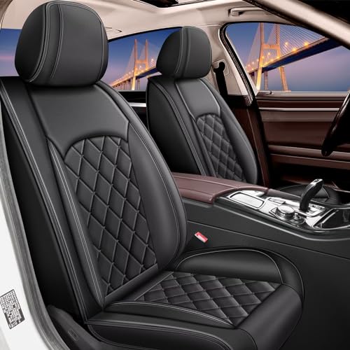RAWAKORW 2 Front Car Seat Cover Fit for Volkswagen VW Jetta 2007-2025 : Waterproof Luxury Leather Seat Covers - Compatible with Airbag & Easy to Install - Automotive Accessories (2 Seats Black)