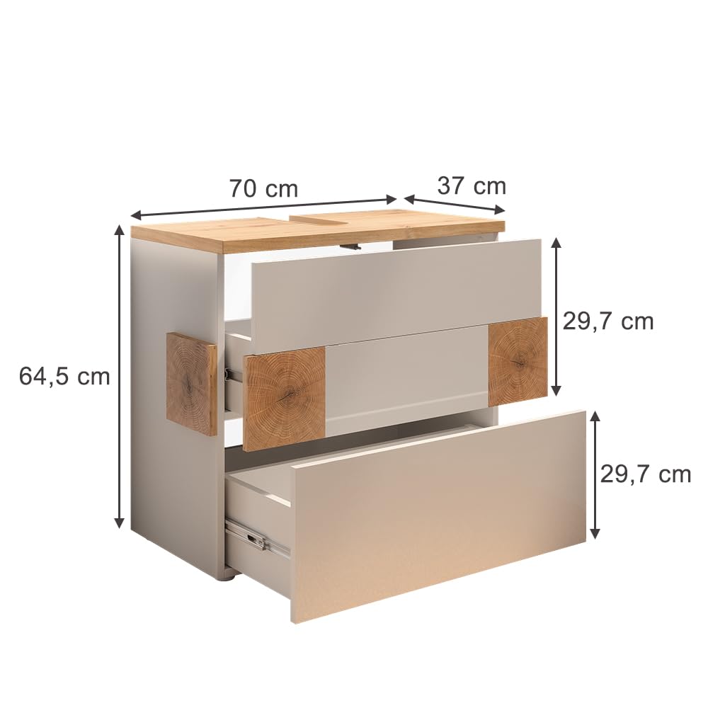 Vicco Waschbeckenunterschrank Eden, Weiß Hochglanz, 70 x 64.5 cm mit 2 Schubladen, zur Wandmontage mit Variabler Innenaufteilung