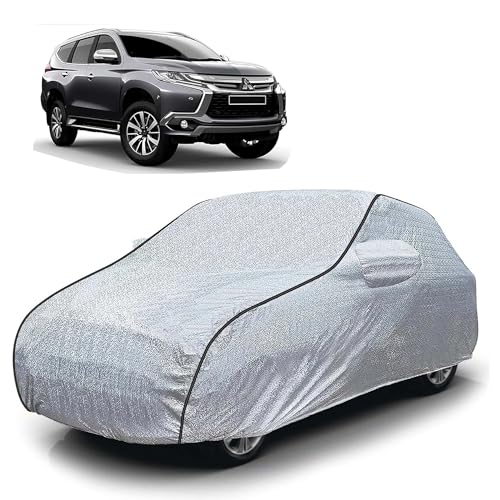 Image of Sulfar 100% Waterproof Car Body Cover Compatible with Mirror for Mitsubishi Pajero (Triple Stitched, Full Bottom Elastic, Magic Silver with Black Piping)