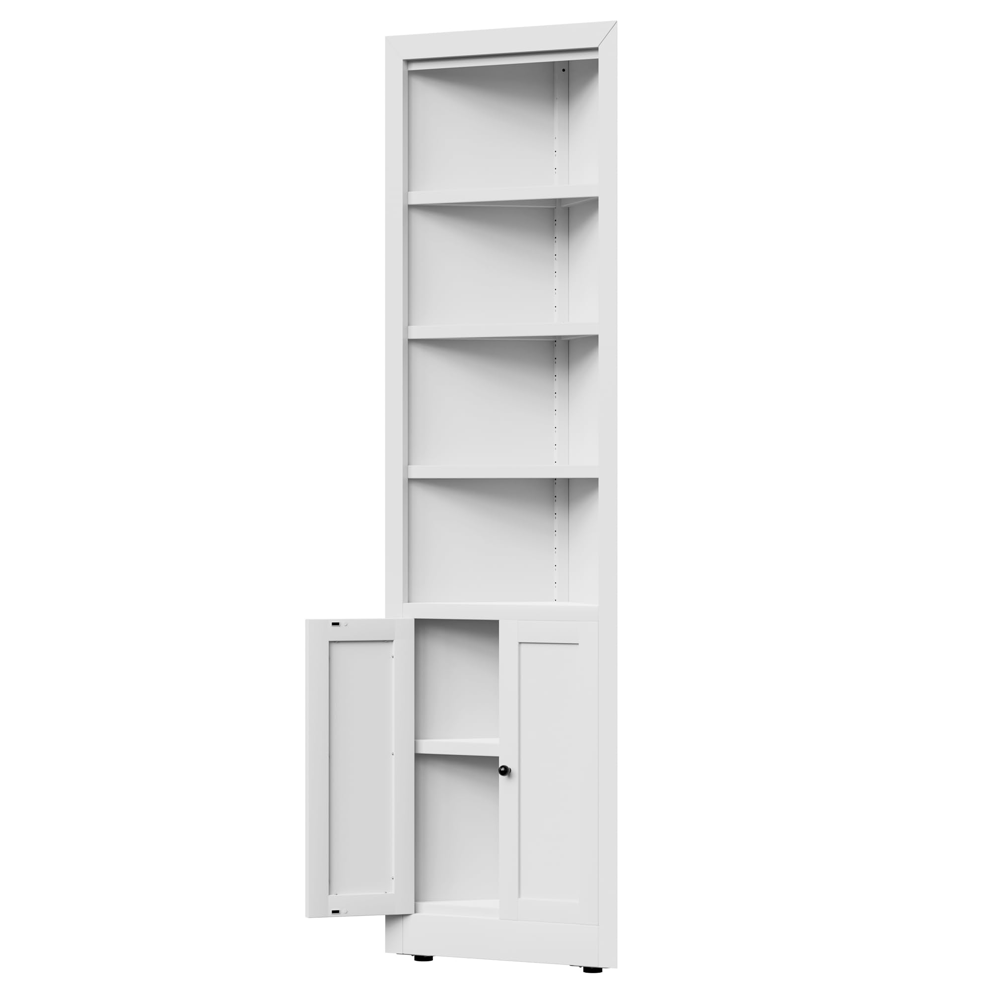 Armario esquinero blanco de 180,34 cm de alto con 2 puertas, 5 niveles y estantes ajustables, armario de metal independiente que ahorra espacio para despensa, sala de estar, baño y lavandería