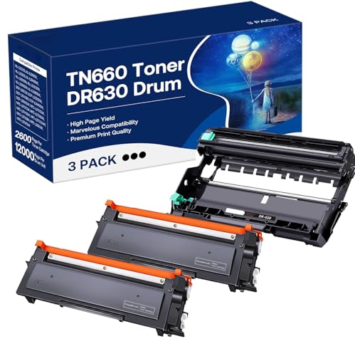 GOTOBY TN660 Toner Cartridge and DR630 Drum Unit Replacement for Brother DR630 DR-630 TN660 Work with MFC-L2700DW HL-L2360DW HL-L2300D DCP-L2540DW Printer (2 Toners, 1 Drum Unit, 3Pack)