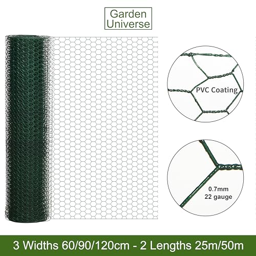 Chicken Wire Green Pvc Coated Steel Wire Mesh H 120Cm X L 50M Fencing Roll, Garden Universe Green Rust-Proof Fencing With 25Mm Hole Spacing (W04-15) - 6
