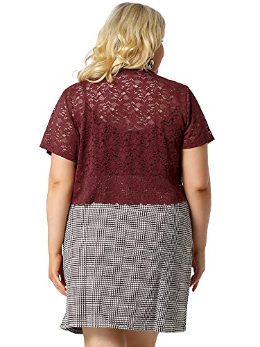 Image of Agnes Orinda Plus Size Bolero Shrugs for Women Lightweight Open Front Short Sleeve Cropped Lace Cardigan 3X Burgundy
