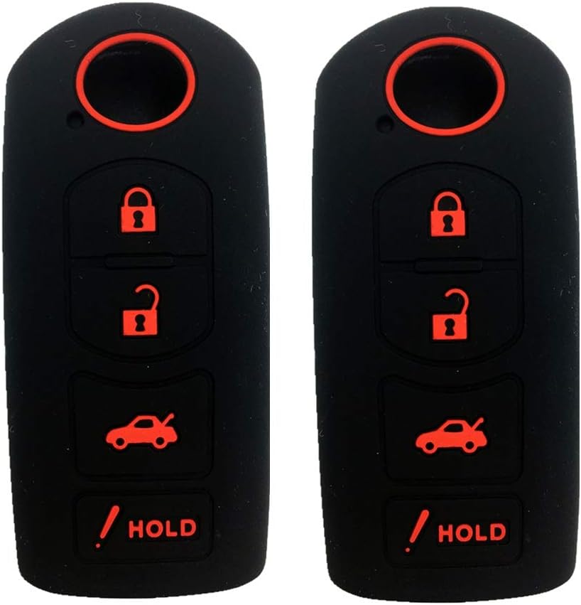 Pack 2 Black Rubber Key Fob Case Cover Keyless Entry Remote Key Fob Skin Cover Protector Jacket fit for Mazda 3 Mazda 6 CX-7 CX-9 Key