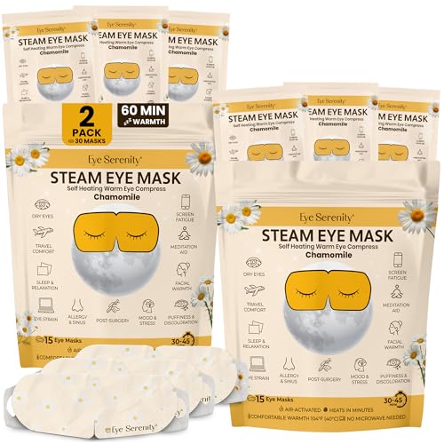 Image of Lure Essentials Steam Eye Mask, Heated Eye Mask, Self Heating Warm Compress for Dry Eyes, Fast Relief for Stye, Puffy Sensitive Eyes, Moist Heat, Relaxation Gifts for Women and Men - Chamomile