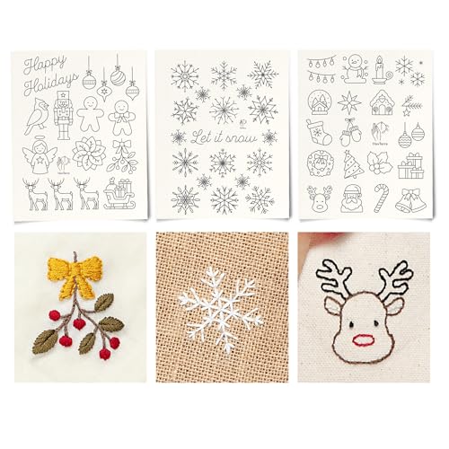 Stick and Stitch Embroidery Patterns Holiday/Snowflake Designs Water Soluble Embroidery Stabilizer Transfer Paper Adult Beginner Hand Embroidery Kit for Gifts (Holiday 3 Pages)