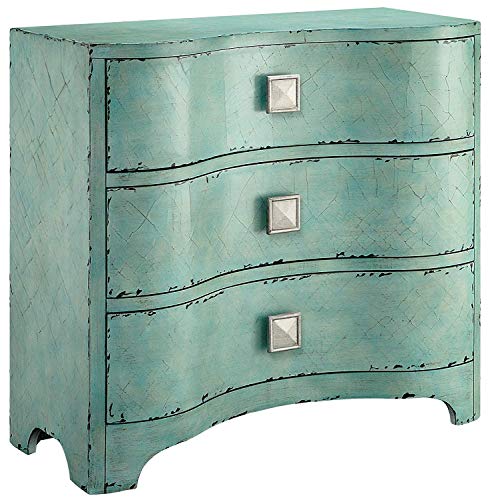 Madison Park Fulton Accent Chest - Wood Living Room 3-Drawer Storage Unit - Cracked Antique Blue Teal, Antique Rustic Style Floor Cabinet