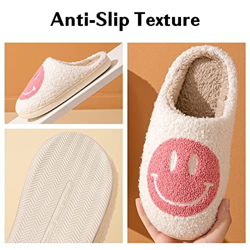 bevaney smile face slippers for women - soft plush retro preppy slip-on comfortable indooroutdoor shoes