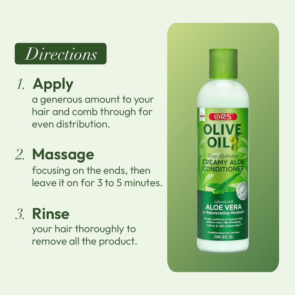 ORS Olive Oil Deep Hydrating Creamy Aloe Conditioner with Aloe Vera for Rejuvenating Moisture, Super Slip Detangling, Hydrates & Adds Radiant Shine 8 Ounces - Image 9