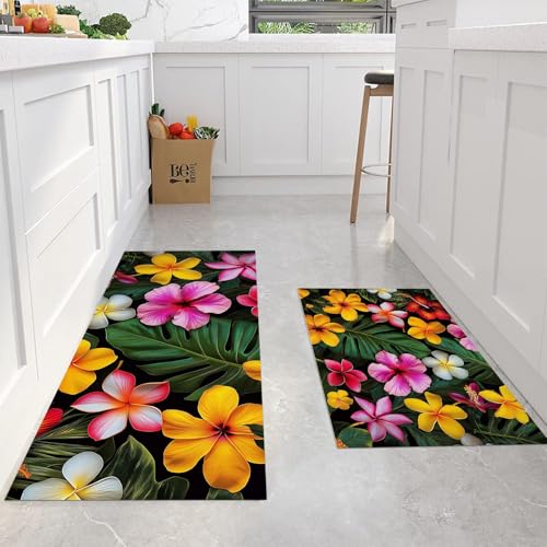 Ensemble tapis de cuisine antidérapant lot de 2 imprimé vert