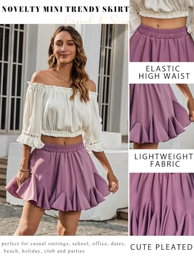 Image of Avidlove Women's Pleated Skirt Boho Ruffle Flowy Mini Skirts High Waisted Flared Skater Skirt Basic Outfits