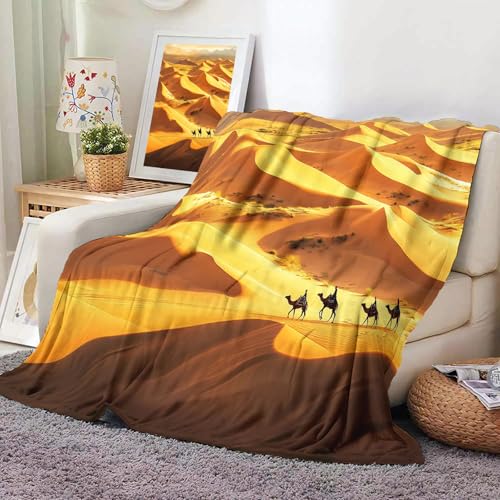 JSCWDET luz del Sol Camellos Mantas para Sofa Franela 220×240 cm, Manta para Cama Invierno Ultra Suave Polar, Manta Sofa Pelo Largo Paisaje desértico para Sofá, Cama o Sala de Estar