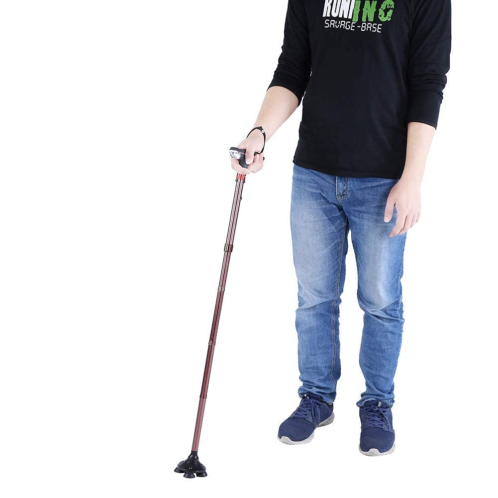 Bastón Plegable con luz de Alarma LED y Tarjeta de Visita Guía de bastón de aleación de Aluminio de 4 Secciones para Ancianos Muleta de Longitud Ajustable para C Interesting
