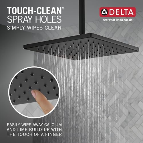Delta Matte Black Square Rain Shower Head, 12 Inch Metal Large Shower Head Rainfall, Overhead Rain Showerhead, 1.75 GPM Flow Rate, Matte Black 52159-BL - image 4