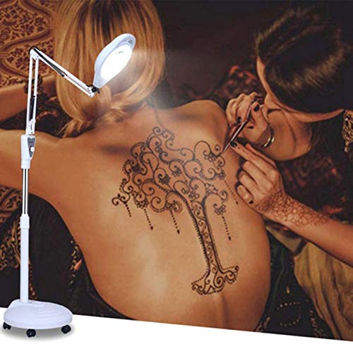 Lupa de luz plegable de 8 aumentos, lámpara de iluminación de pie con cuello de cisne ajustable en altura, lámpara de lupa con base rodante para leer, cuidado de la piel, salones de belleza, manicura,