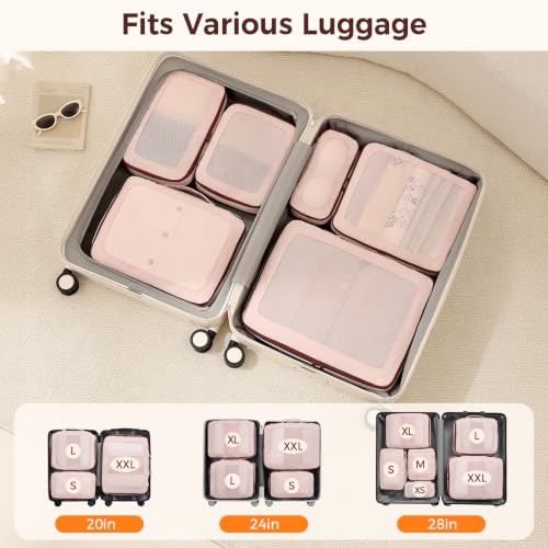 Image of AGAIL Compression Packing Cubes for Travel Essentials, 6 Set-Light Pink