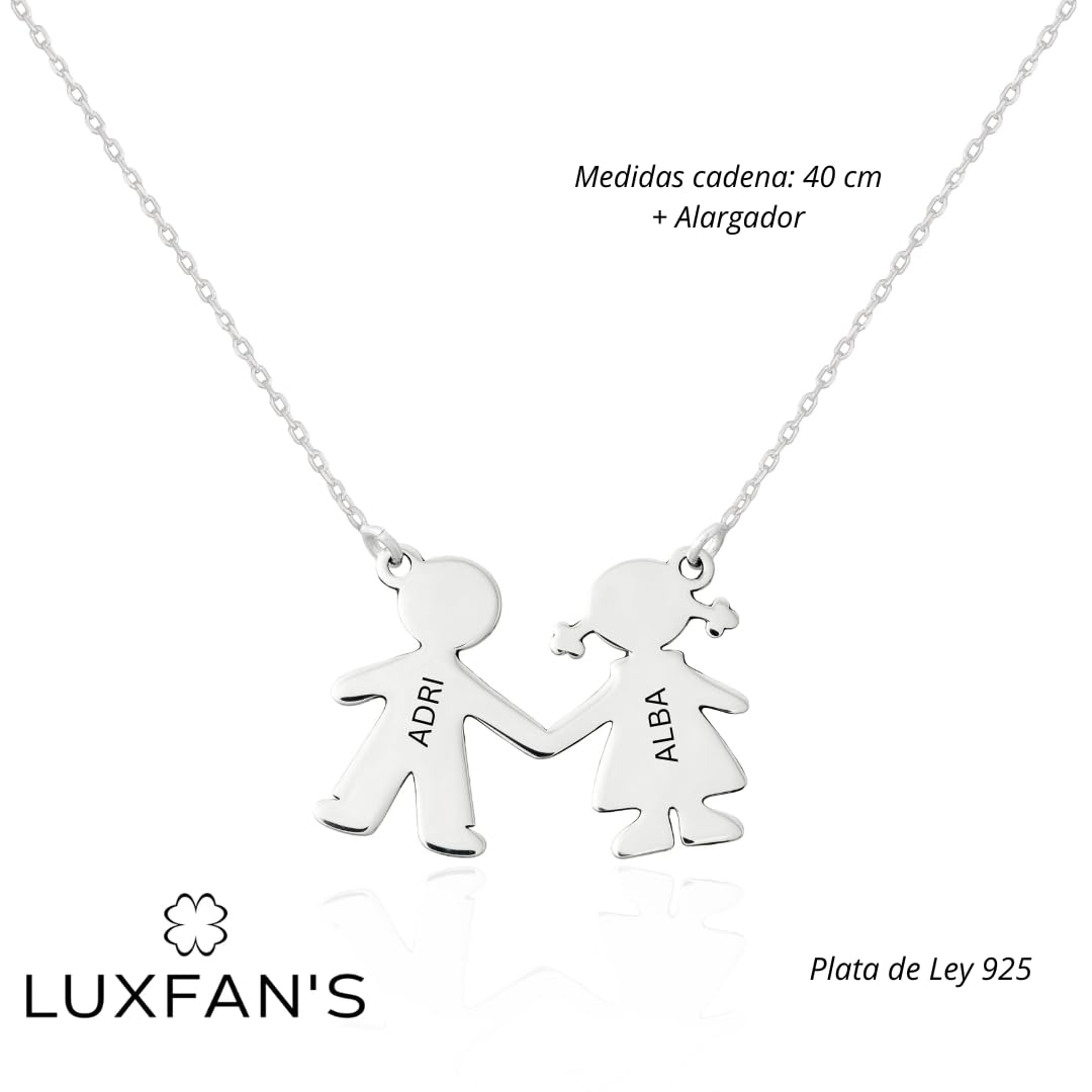 Collar con Niños o Niñas personalizado en Plata de Ley 925 y Bañado en Oro. Regalo para Madres, Abuelas, Día de la Madre, Navidad, Cumpleaños. Hecho en España.