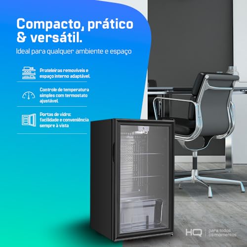 Frigobar Expositor Vertical HQ Vidro Duplo 95 Litros Preto HQ-95FBPV 127V
