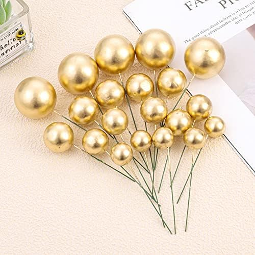 BAKING SET 20pcs Golden Faux Ball Toppers for Cake Decoration 4 Size Mix Ball Cake Topper Happy Birthday Topper 1 3