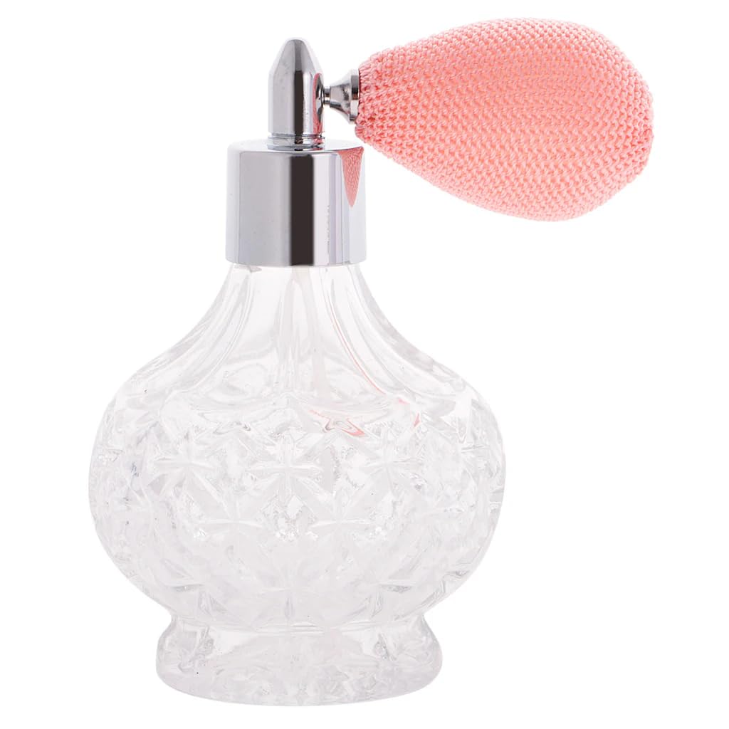 Topxome 100ml Clear Crystal Vintage Style Perfume Bottle Long/Short Spray Tassels Atomizer Pump Refillable Glass Bottles Lady Makeup Tool (Short Pink)