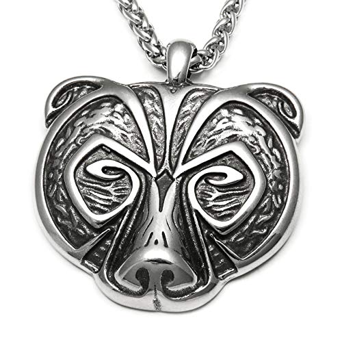 Gungneer Viking Berserker Bear Head Pendant Necklace Stainless Steel Norse Viking Bear Necklace Men Women
