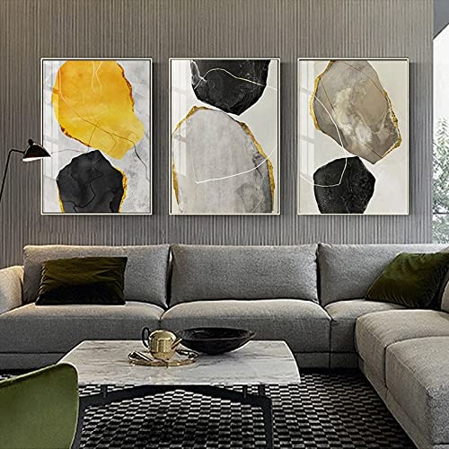 Peinture abstraite pierre jaune et noir pour décorer un salon chaleureux et contemporain