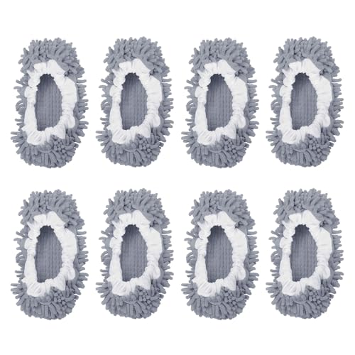 Image of MECCANIXITY Mop Slippers Washable Microfiber Floor Cleaning Shoes Cover Chenille Duster Foot Socks Tools for House Clean, Grey 8 Pack