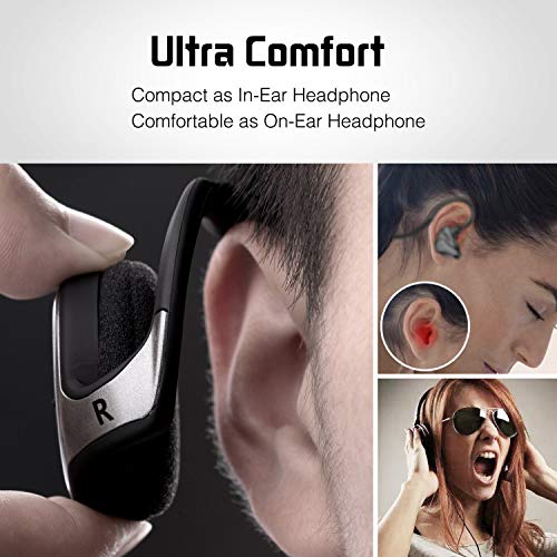Image of B95 Small Bluetooth on Ear Headphones Wrap Around Head - Sports Wireless Headset with Built in Microphone and Crystal-Clear Sound, Foldable and Carried in the Purse, and 12-Hour Battery Life, Black