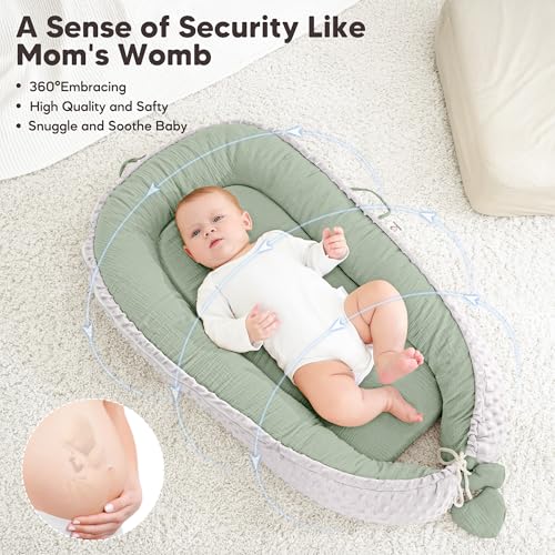 Image of Baby Lounger - Infant Lounger Pillow for Newborn 0-24 Months, Soft, Breathable & Portable Baby Lounger Pillow for Boys & Girls, Cozy Baby Floor Seat for Home & Travel (Green)