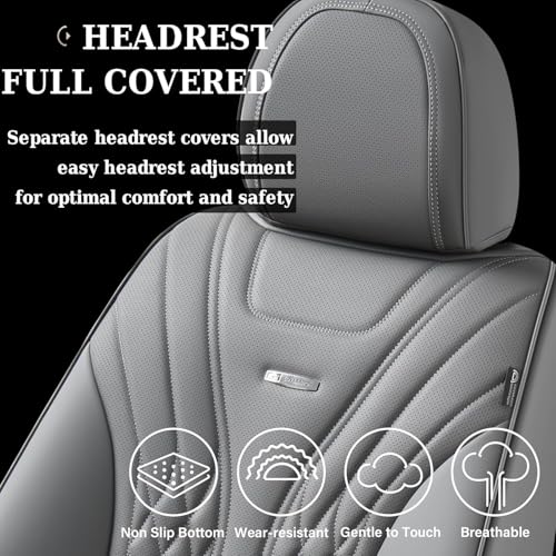 Image of Coverado Car Seat Covers Full Set, 5 Seats Front Seat Cover and Back Seat Covers for Cars, Automotive Seat Covers Nappa Leather Waterproof Seat Covers, Car Seat Protectors Universal for Cars Gray