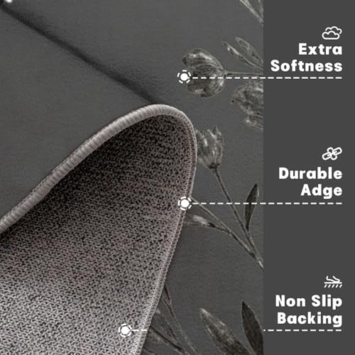 Paillasson d'entrée gris 50x80cm lavable avec motif fleur