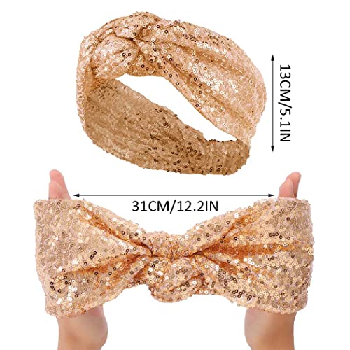 Catery Sequins Headbands Bohoturban Head Wraps Stretchy Twist Hairband Glitter Knotted Head Band Fashion Elastic Hair Scarf Hair Accessories For Women And Girls (A) #TOP1