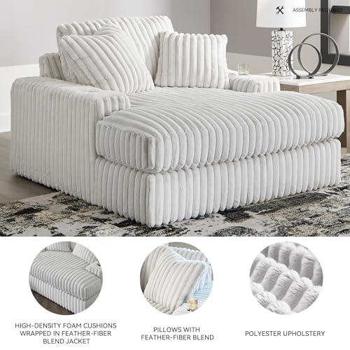 Image of Signature Design by Ashley Oversized Chaise Lounge Chair, Alloy Light Gray | Jumbo cord velvet fabric with USB & cup holders, 64-in wide oversized profile, Media room lounge, Stupendous Series