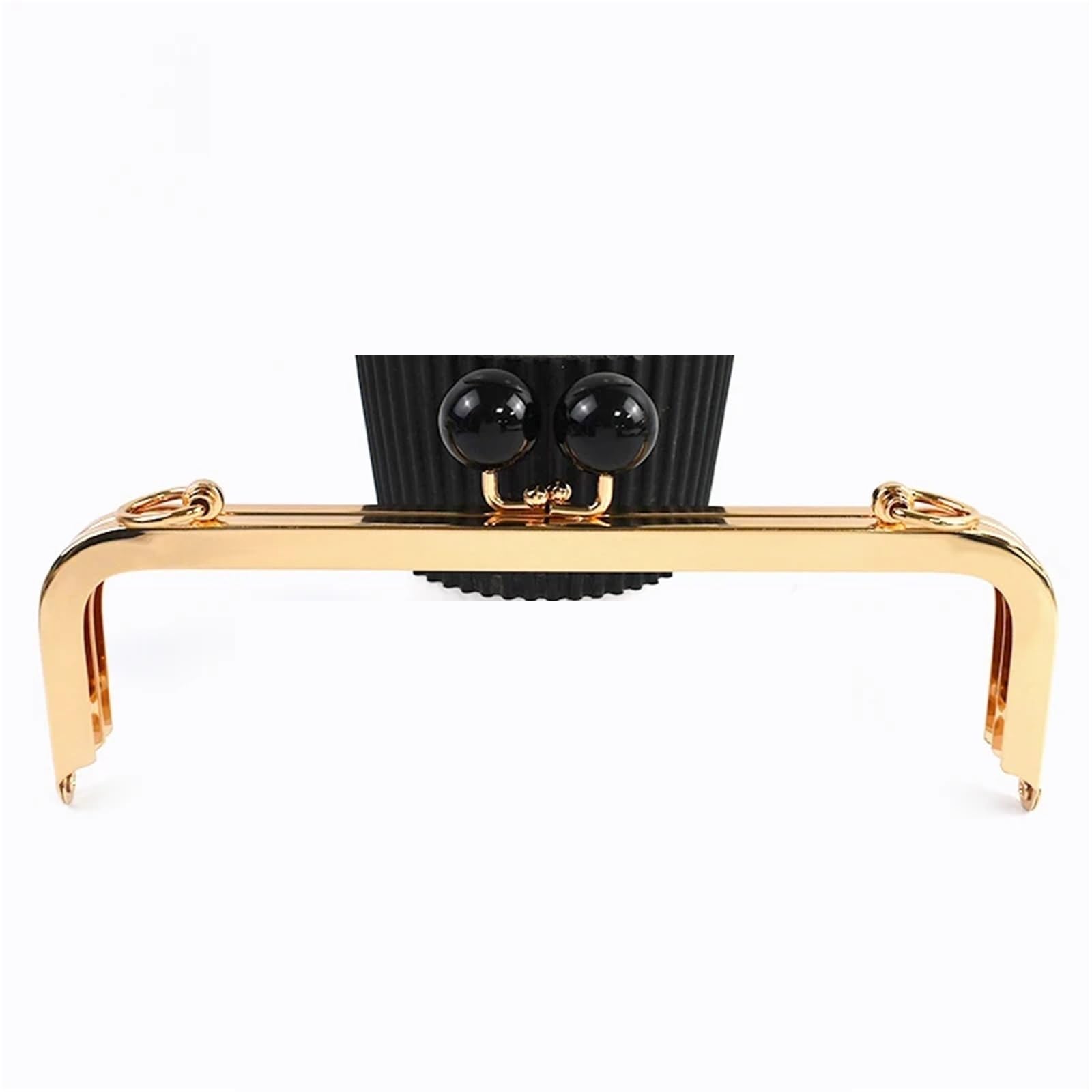 1/2 piezas Deepeel 20 cm, asas de metal con cabeza de perla for bolso, marco de monedero, cierre de beso(Gold-Black,20cm-2Pcs)