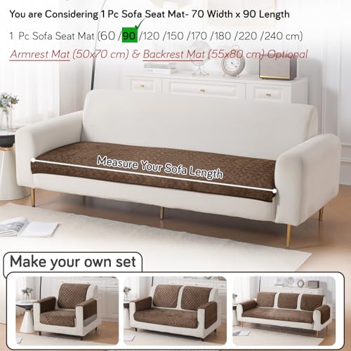 Image of HOKIPO Premium Velvety Quilted Anti-Slip Sofa Cover Mats for L-Shape & 1 /2 /3 Seater Sofa | Make Your Own Sofa Cover Set, 'Softline Quilted Series' 70(W) x 90(L) cm | Chocolate Brown (AR-6314-BR)