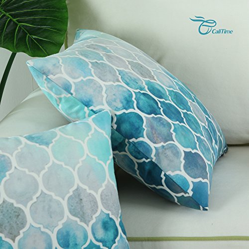 CaliTime-Pack-of-2-Cozy-Throw-Pillow-Cases-Covers-for-Couch-Bed-Sofa-Farmhouse-Manual-Hand-Painted-Colorful-Geometric-Trellis-Chain-Print-18-X-18-Inches-Main-Grey-Teal 51hHeAlMdKL